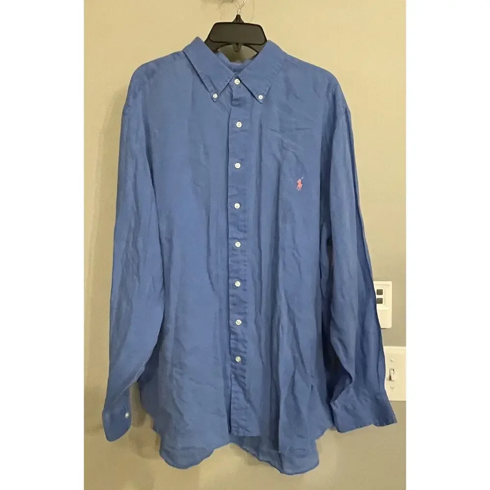 Ralph Lauren Shirt‎ Linen Long-Sleeve Button Down Vintage Men's 1XB